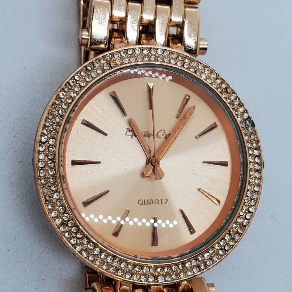 38MM Women's Watch Crystal Bezel Gold‎ Dial Bracelet 6